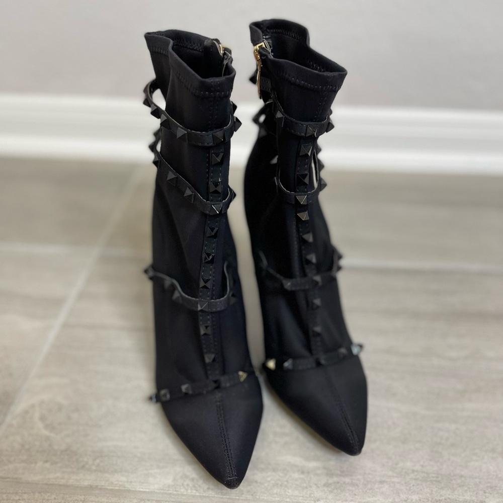 Studded “sock” black stilettos- size  10